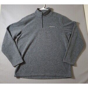 Eddie Bauer 1/4 Zip Pullover Fleece Sweater Men’s Size L Gray Long Sleeve Cozy